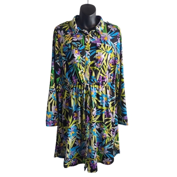 Studio Works Dresses & Skirts - Studio Works Women's Multicolor Floral Print Stretch Tie Waist Dress Size PL